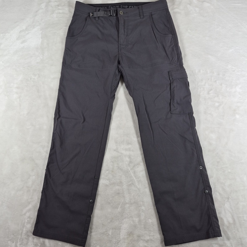 Prana Stretch Zion Pants Men's 31x30 Gray Cargo Hiking Outdoor Belted Comfort